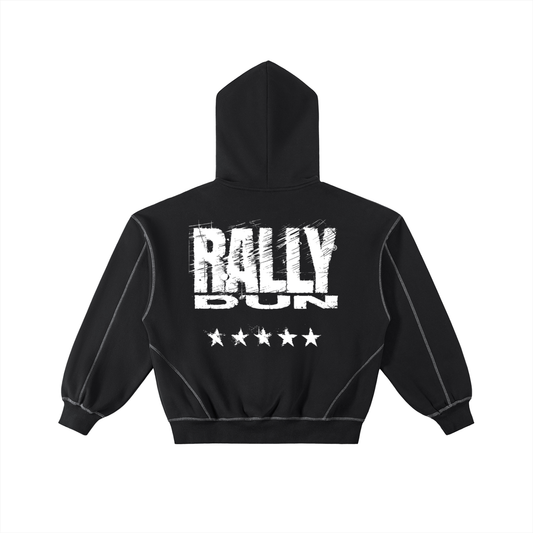Contrast-Stitched Boxy Fleece Zip Hoodie