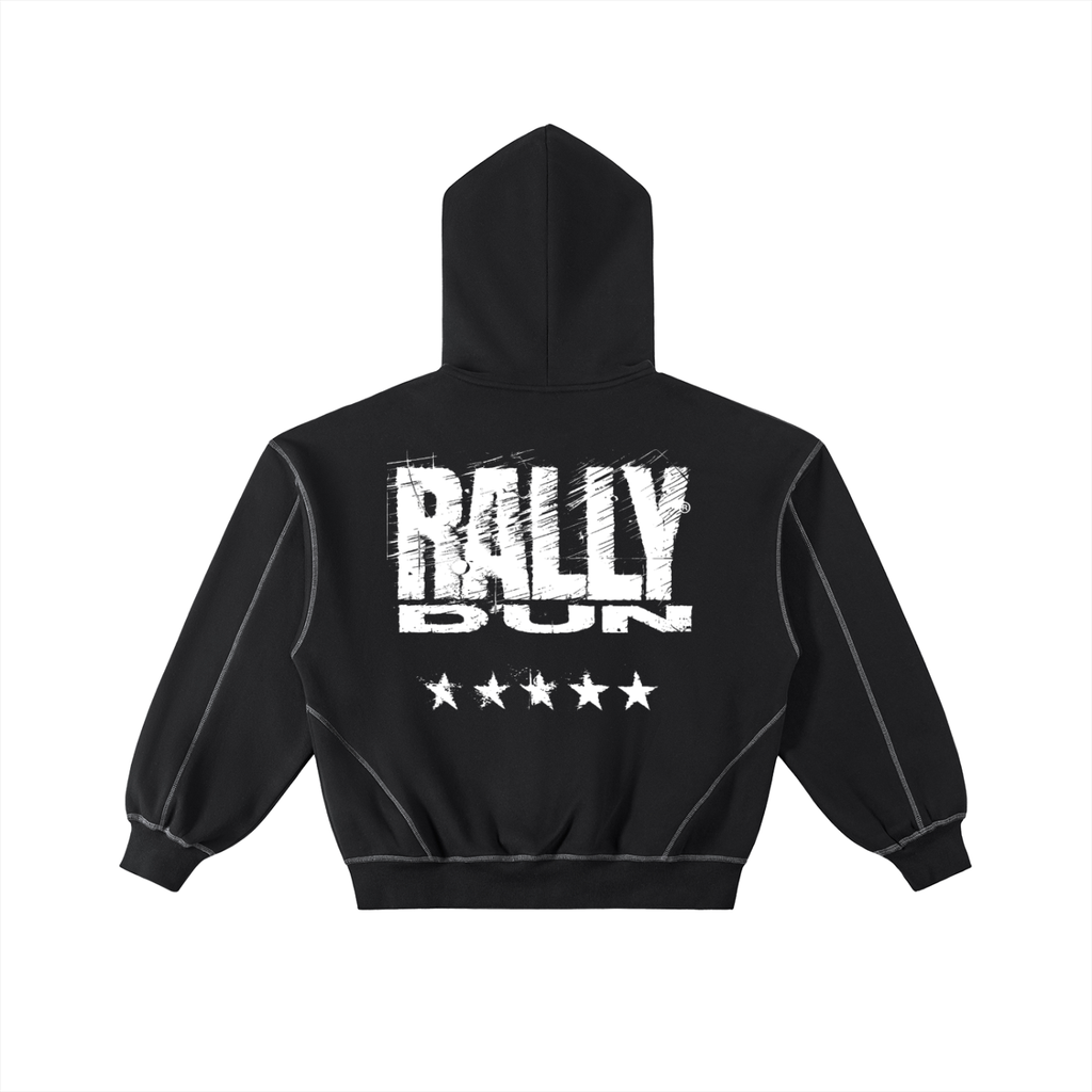 Contrast-Stitched Boxy Fleece Zip Hoodie