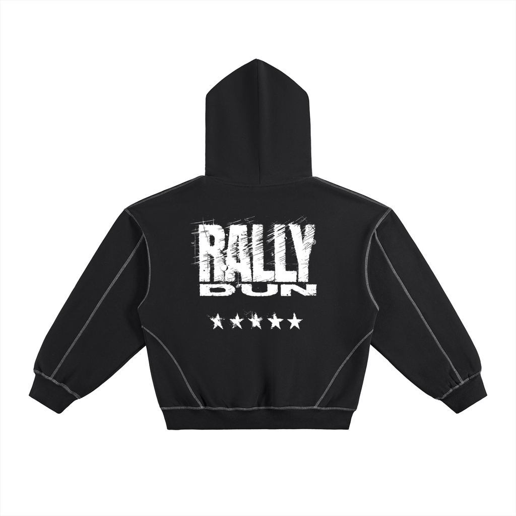 Contrast-Stitched Boxy Fleece Hoodie