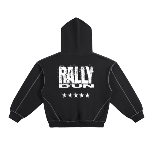 Contrast-Stitched Boxy Fleece Hoodie