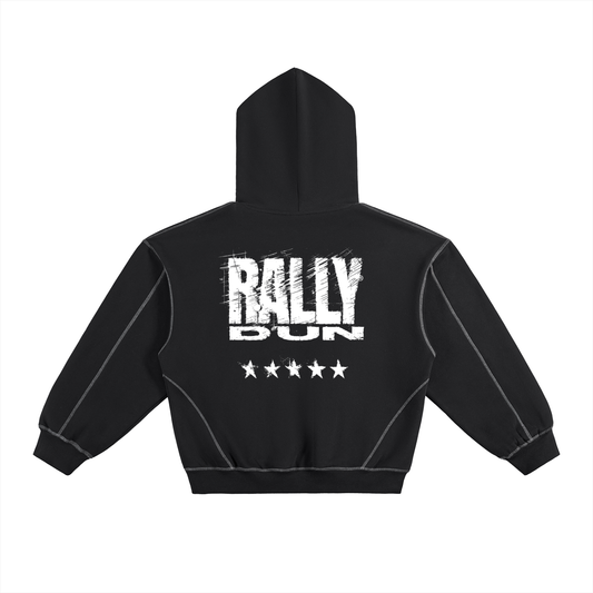 Contrast-Stitched Boxy Fleece Hoodie